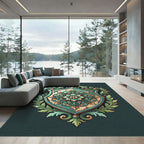 Antique Teal Floral Crest Rug