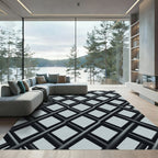 Monochrome Slate Grey Interlocking Geometric Grid Rug