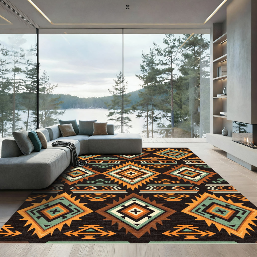 Earthy Southwestern Geometric Diamond Aztec Rug