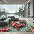 Ornate Pink Peony Rose Floral Cameo Rug