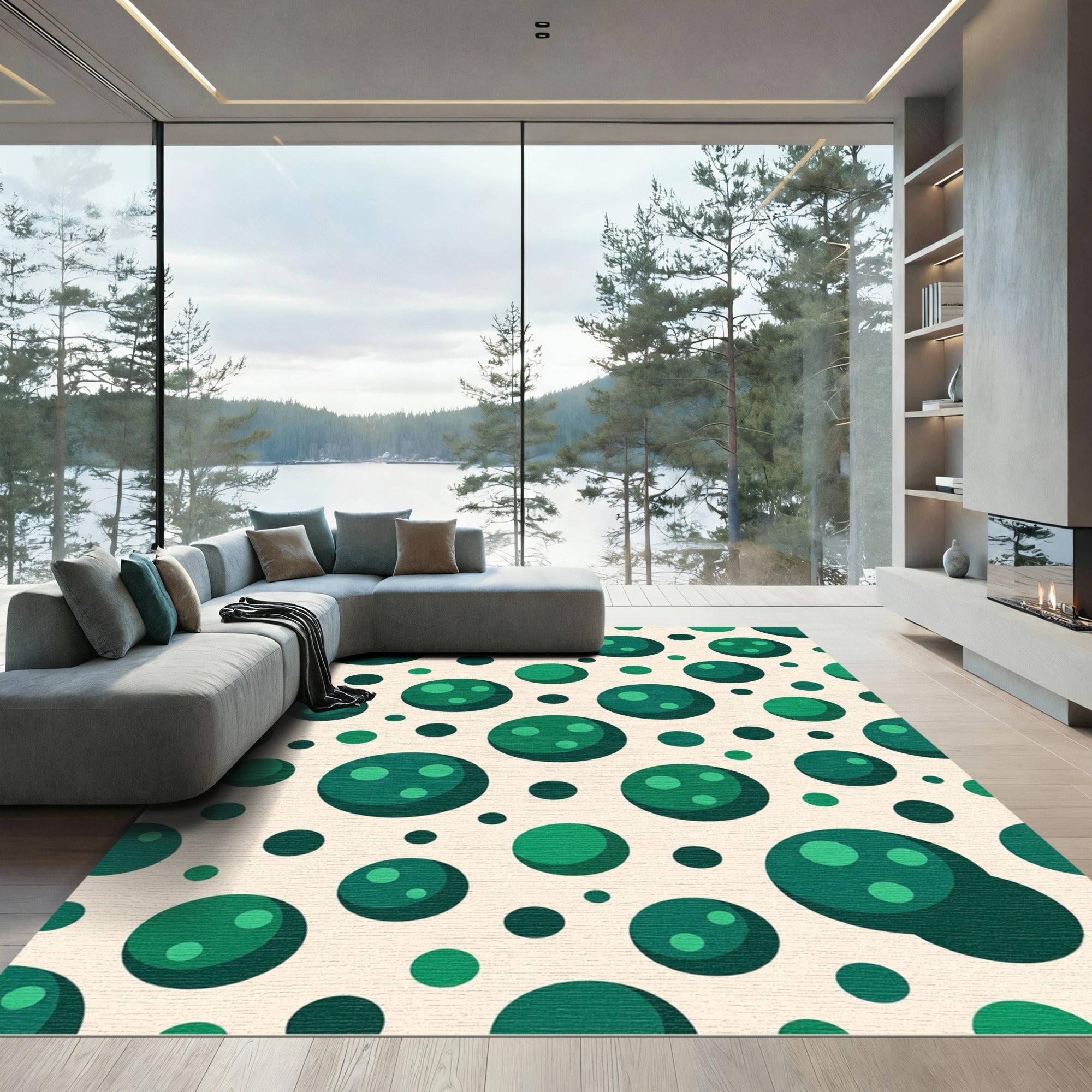Emerald Green Polka Dot Bubbles Rug