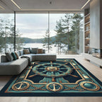 Nautical Teal Ship Wheel Anchor Frame Rug