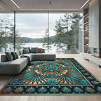 Tropical Teal Floral Medallion Art Rug