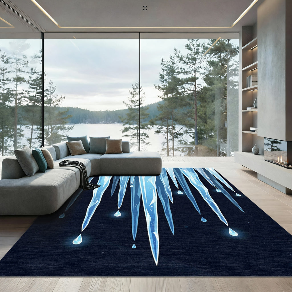 Frozen Blue Icicle Drop Abstract Art Rug