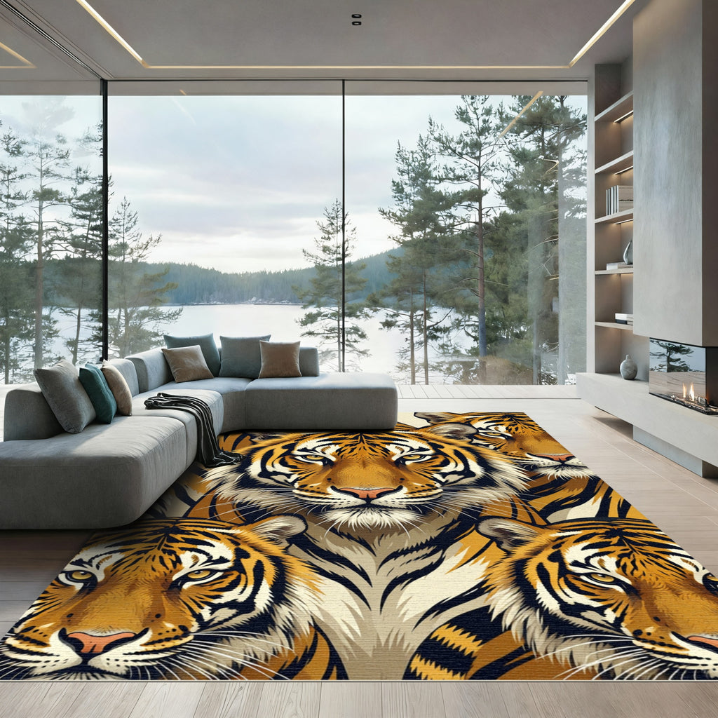 Bold Orange Black Tiger Collage Rug