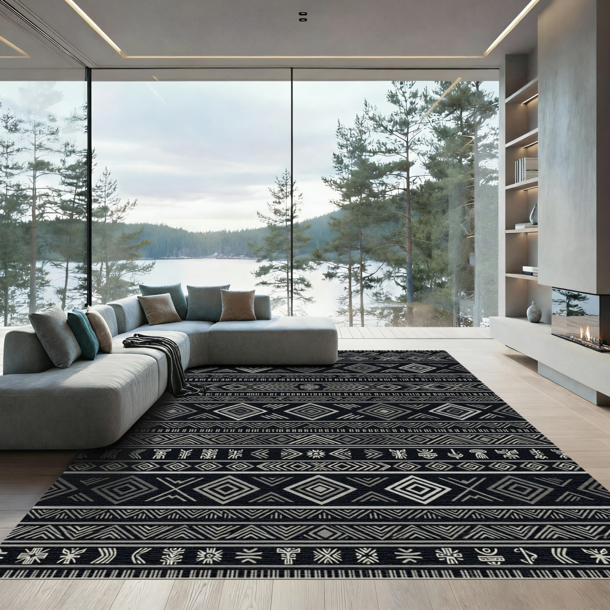 Tribal Geometric Diamond Stripe Rug