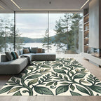 Lush Forest Green Botanical Leaf Vine Rug