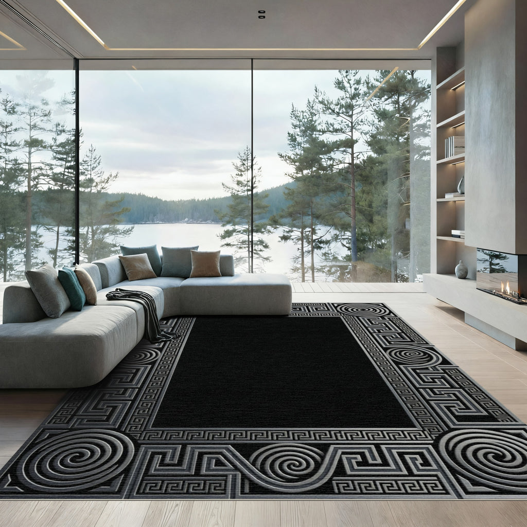 Silver Geometric Maze Swirl Rug