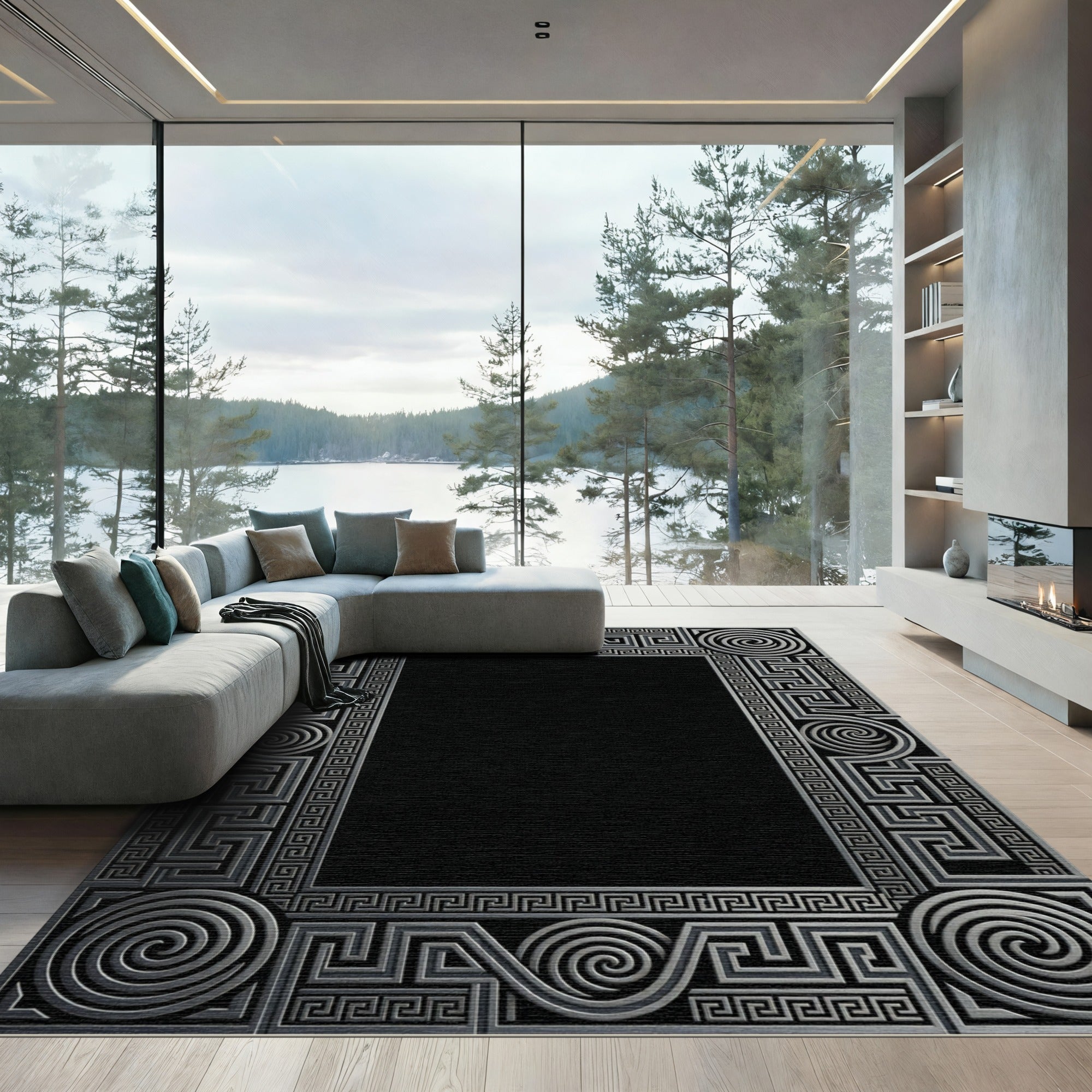 Silver Geometric Maze Swirl Rug