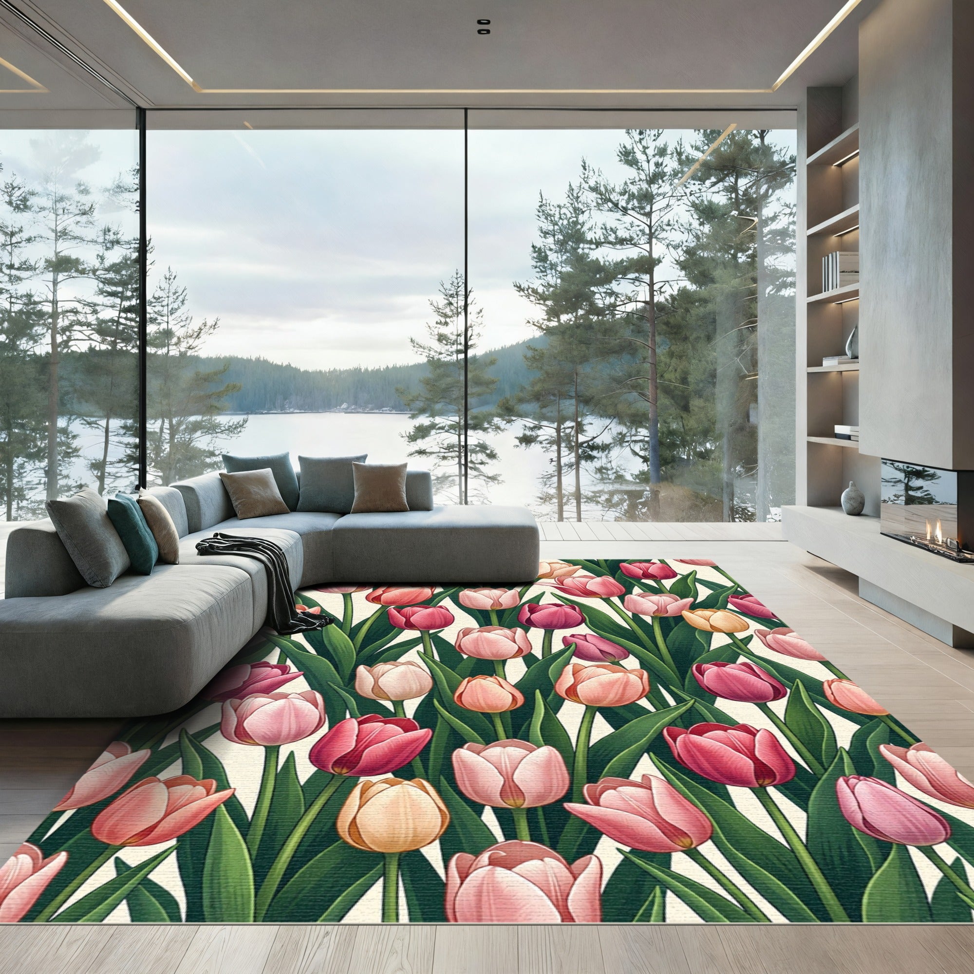 Pink Tulip Garden Blossom Rug