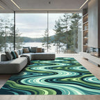 Green Teal Wavy Landscape Flow Rug