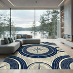 Navigational Compass Marine Blue Whirled Motif Rug