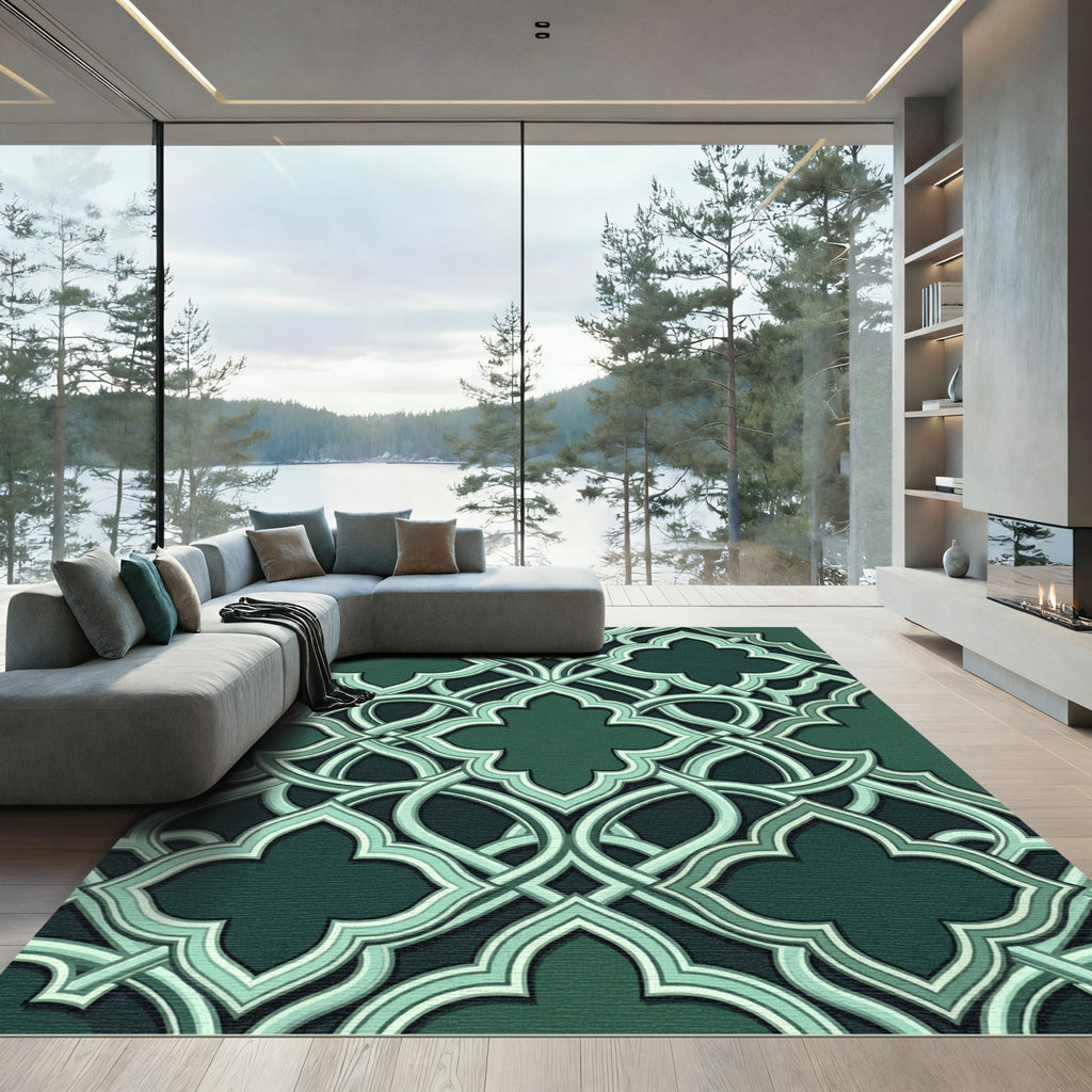 Deep Emerald Interlocking Arabesque Form Rug