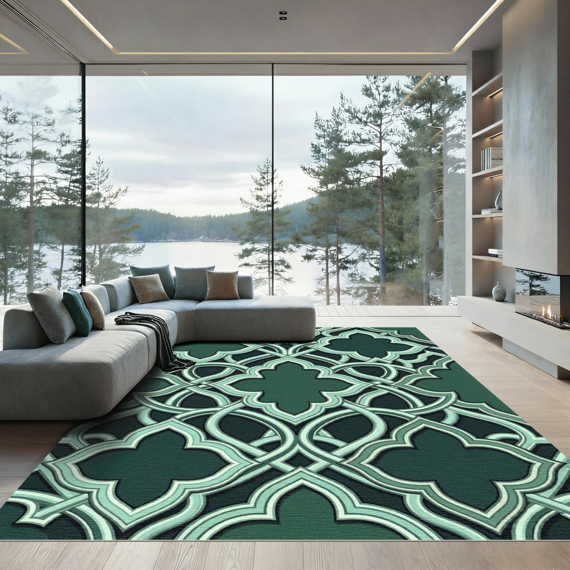 Deep Emerald Interlocking Arabesque Form Rug