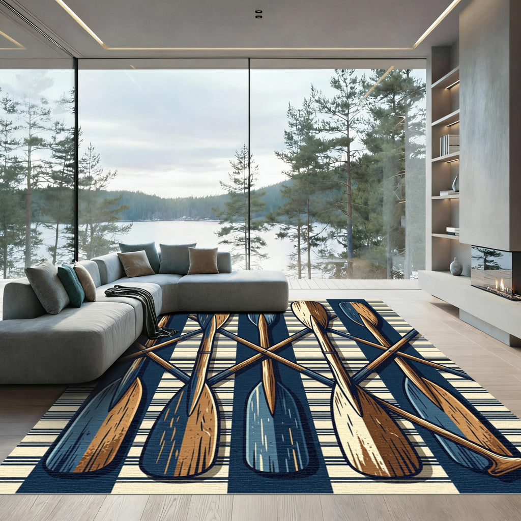 Nautical Blue and Cream Oar Stripe Rug