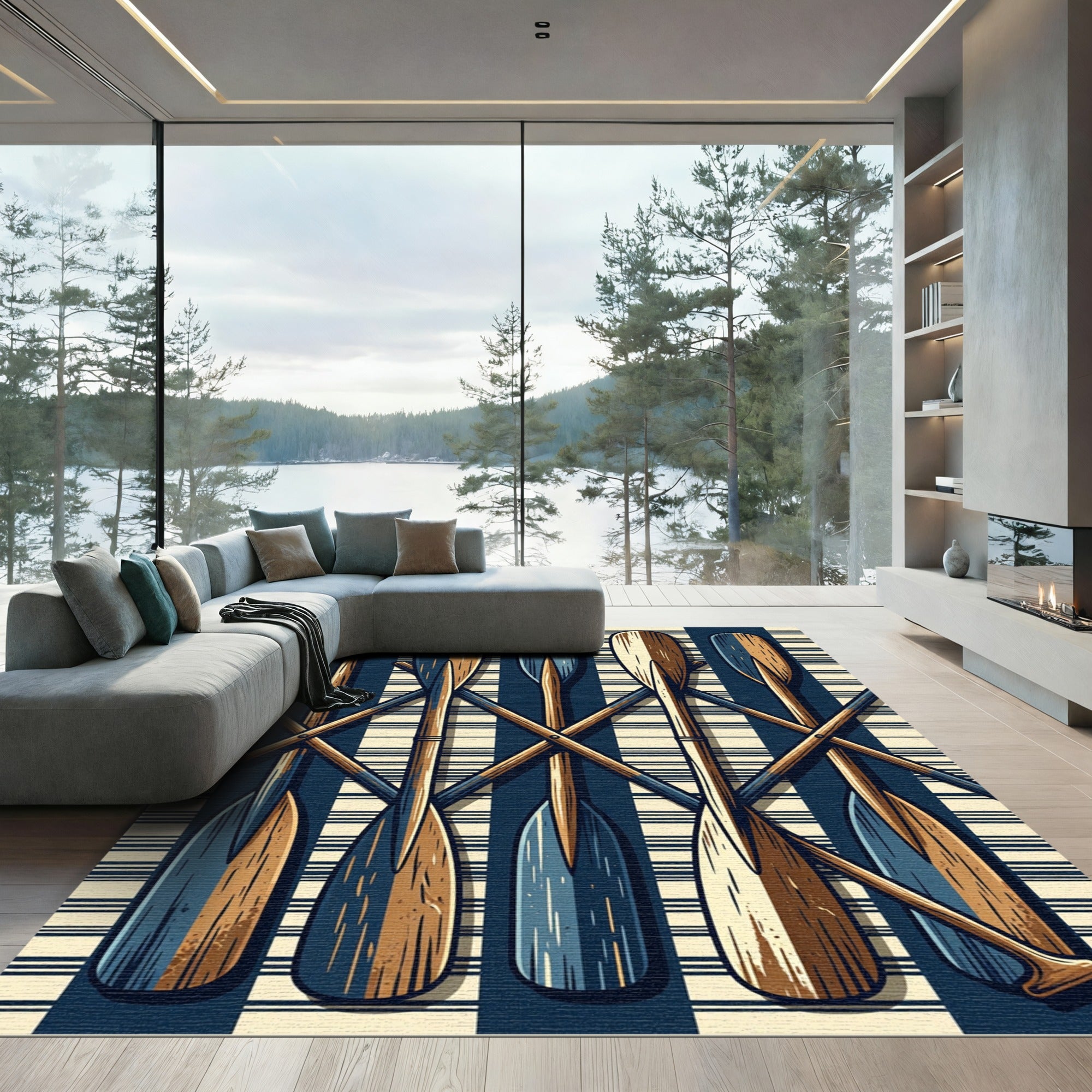 Nautical Blue and Cream Oar Stripe Rug