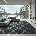 Sophisticated Silver Geometric Diamond Web Rug