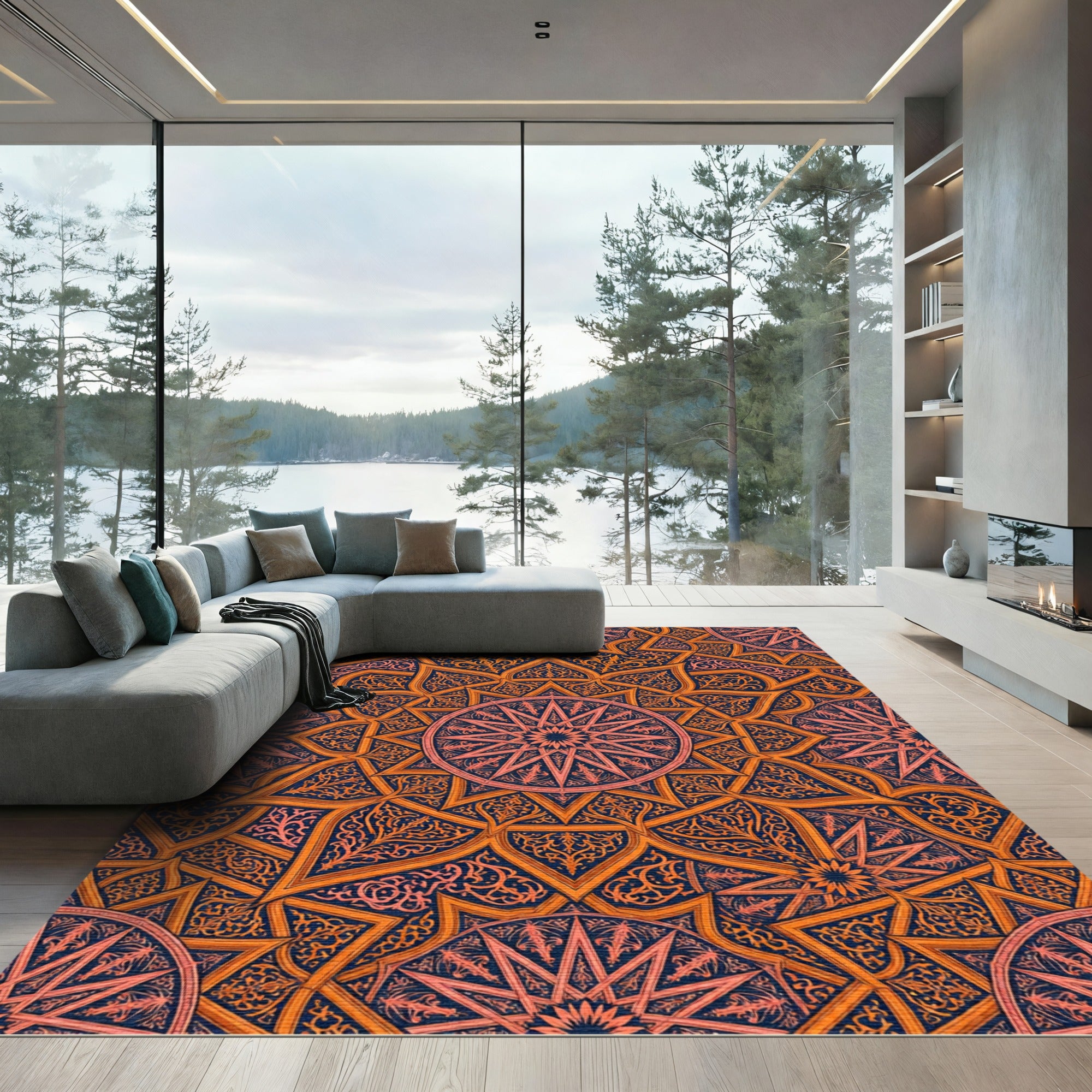 Ornate Sienna Orange Starburst Medallion Rug