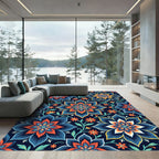 Midnight Floral Medallion with Orange Accents Rug