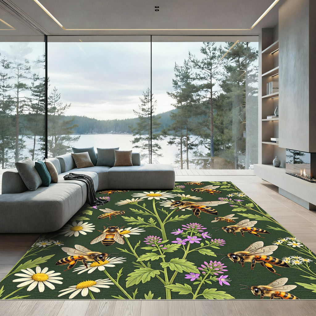 Honeybee and Daisy Garden Botanical Rug