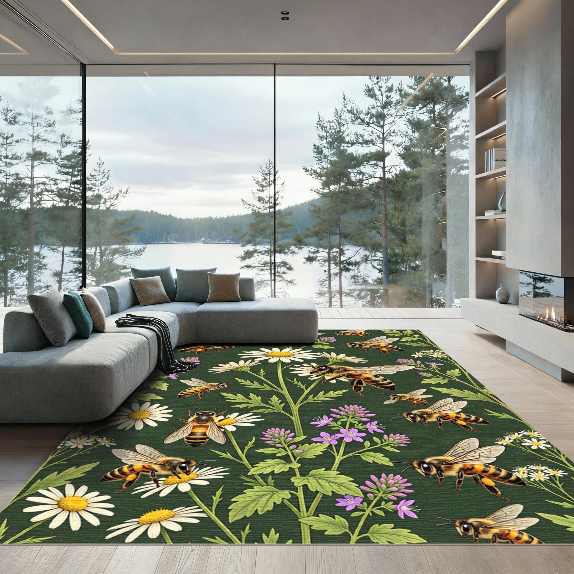 Honeybee and Daisy Garden Botanical Rug