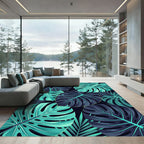 Lush Teal Tropical Monstera Foliage Rug