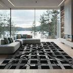 Monochromatic Abstract Shattered Geometric Grid Rug