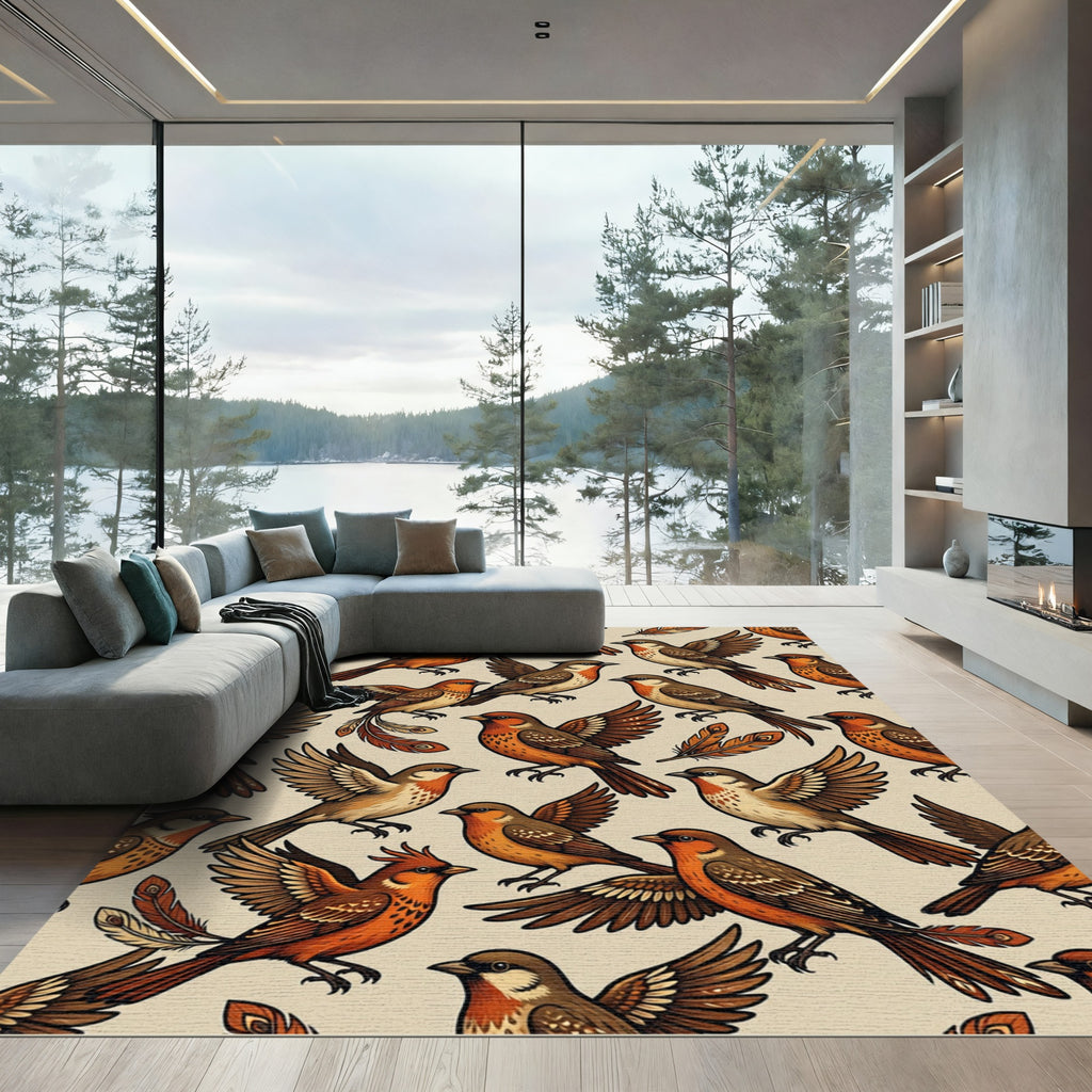 Whimsical Amber Sparrow Bird Flight Rug