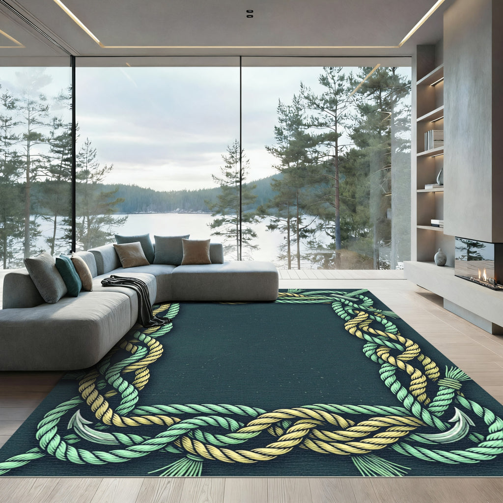 Nautical Rope Border with Anchors Rug