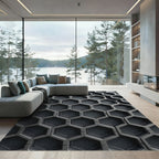 Metallic Charcoal Geometric Hexagon Texture Rug