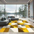 Golden Yellow Geometric Abstract Composition Rug