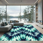 Teal Indigo Chevron Ikat Ripple Rug