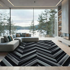 Modern Monochrome Chevron Metallic Stripe Rug