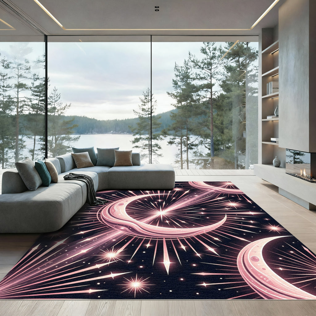 Celestial Pink Moonburst Starry Radiance Rug