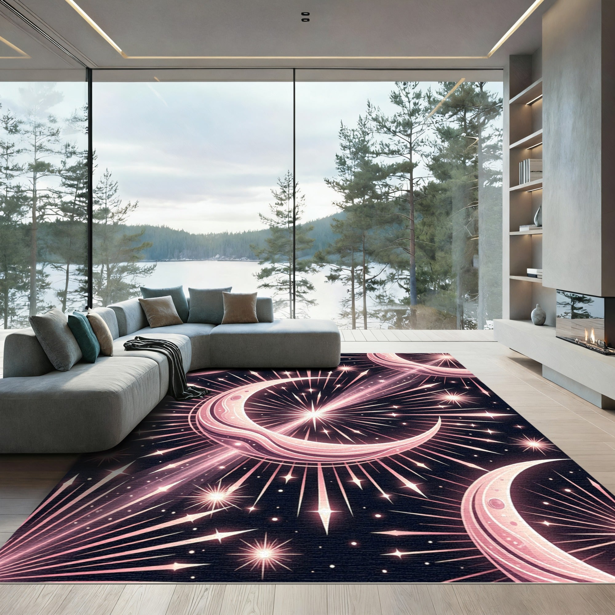Celestial Pink Moonburst Starry Radiance Rug