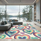 Vibrant Retro Rainbow Layered Heart Rug