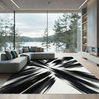 Monochromatic Abstract Black and White Radiant Sweep Rug