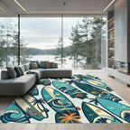 Tropical Surf Wave Palm Coastal Art Rug
