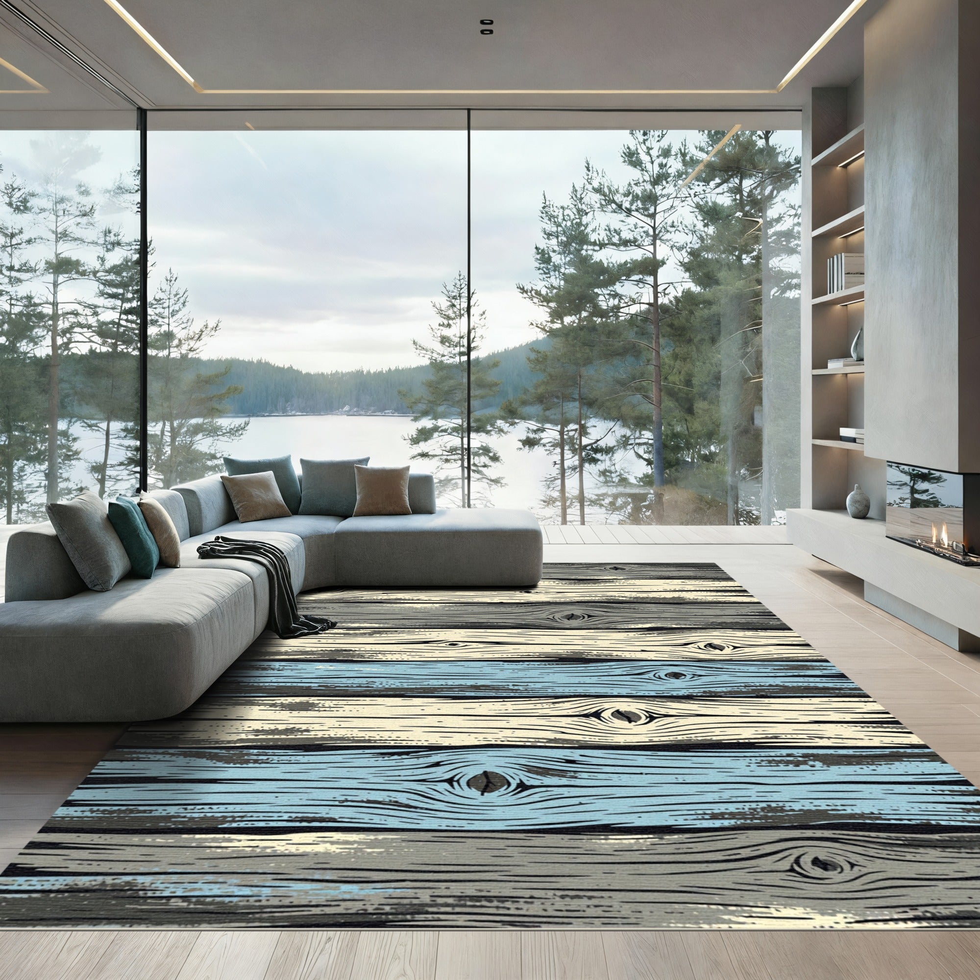 Weathered Wood Grain Stripes Rug
