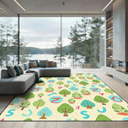 Playful Trees Alphabet Yellow Background Rug