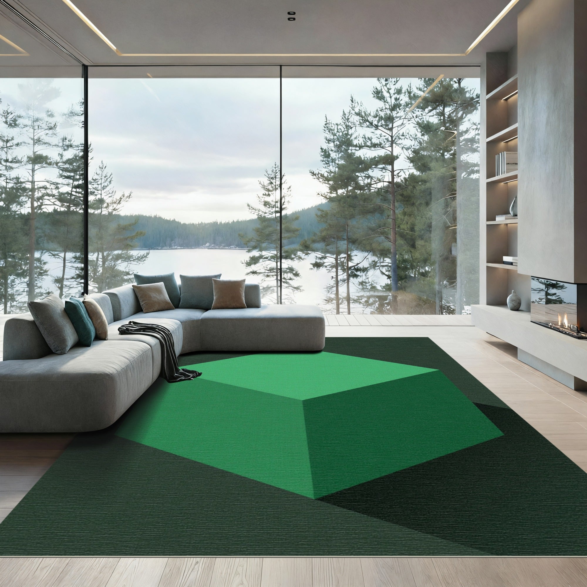Minimalist Geometric Emerald Isometric Cube Rug