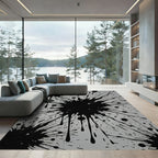Bold Monochrome Abstract Ink Splatter Rug