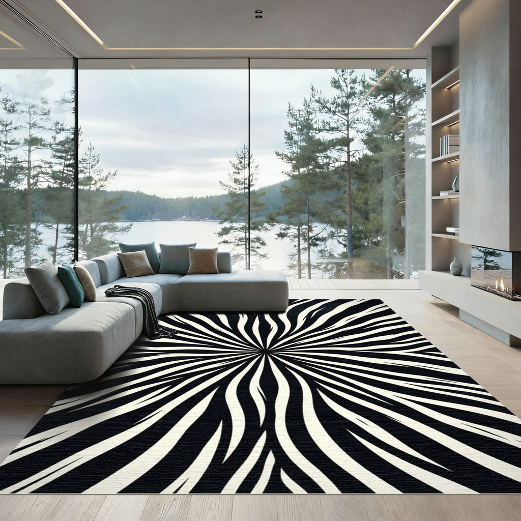 Black White Organic Sunburst Rug
