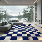 Deep Blue Checkerboard Illusion Squares Rug