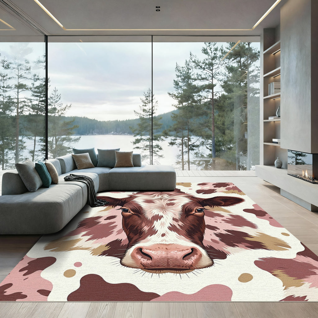 Brown White Cow Face Splatter Rug
