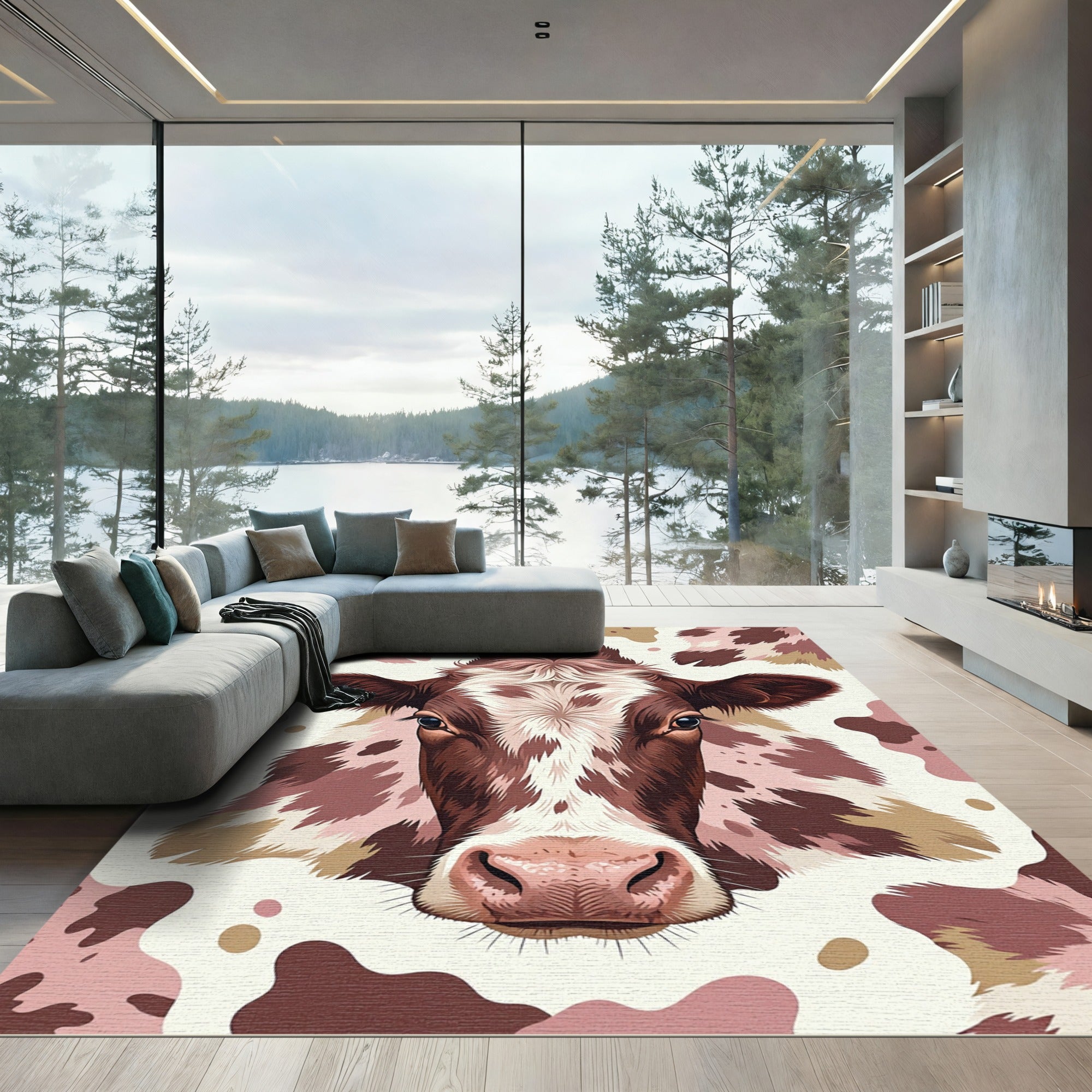 Brown White Cow Face Splatter Rug