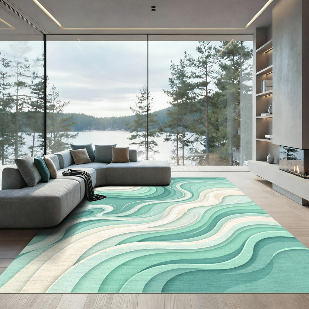 Ethereal Teal Swirl Paper Art Rug