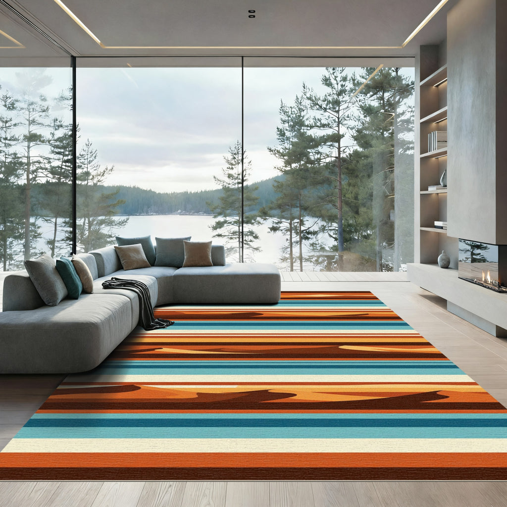 Retro Desert Dune Horizontal Stripe Rug