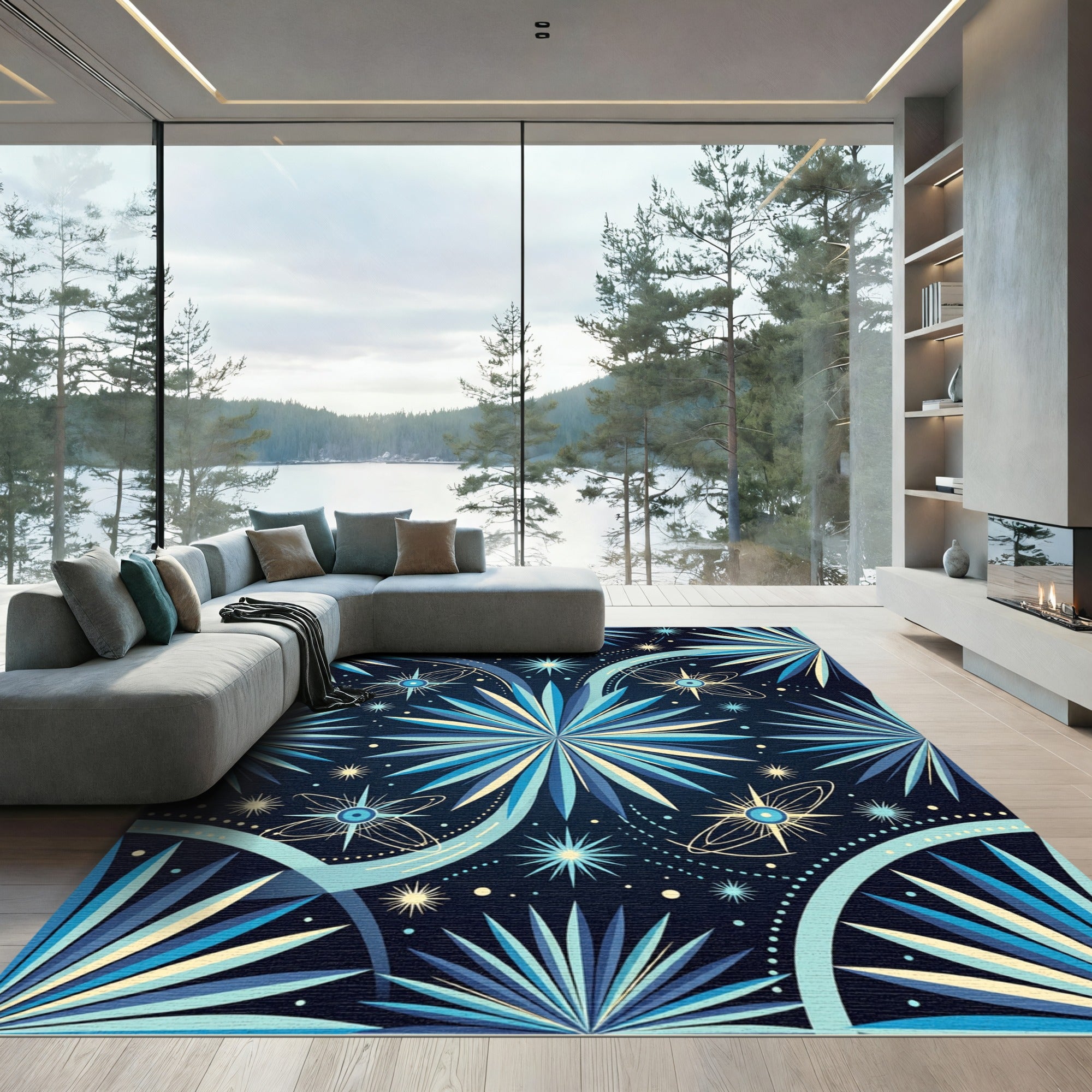Celestial Blue Starburst Medallion Rug