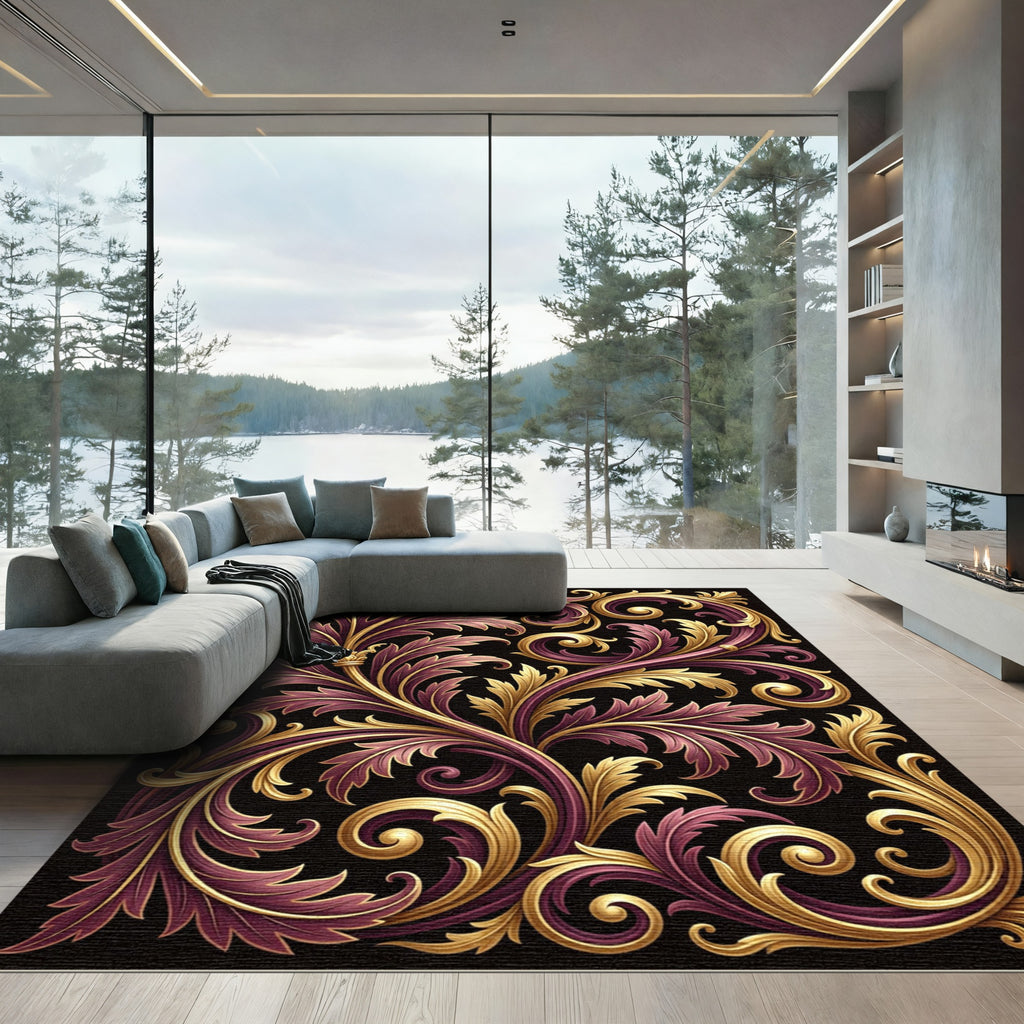 Rich Auburn Gold Acanthus Swirl Rug